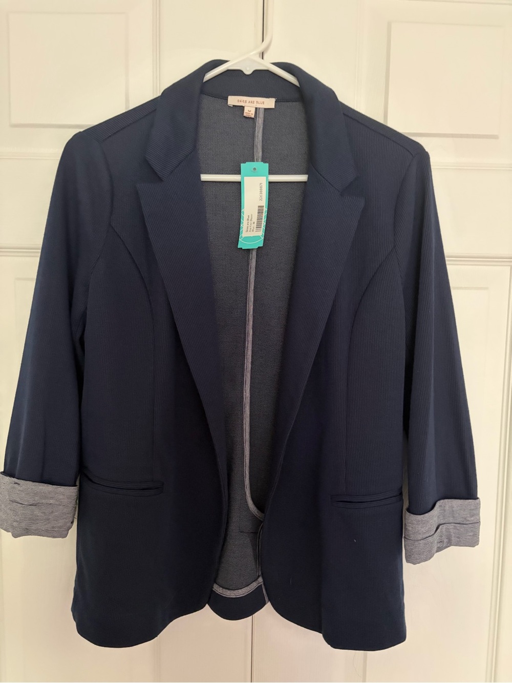 Skies Are Blue Navy Open-Front Blazer with Rolled Cuffs